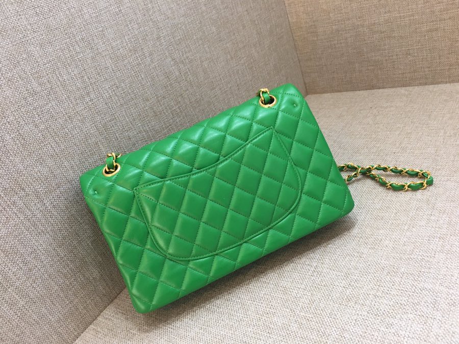 Medium Classic Flap Lambskin Bag AO1112 Green/Gold